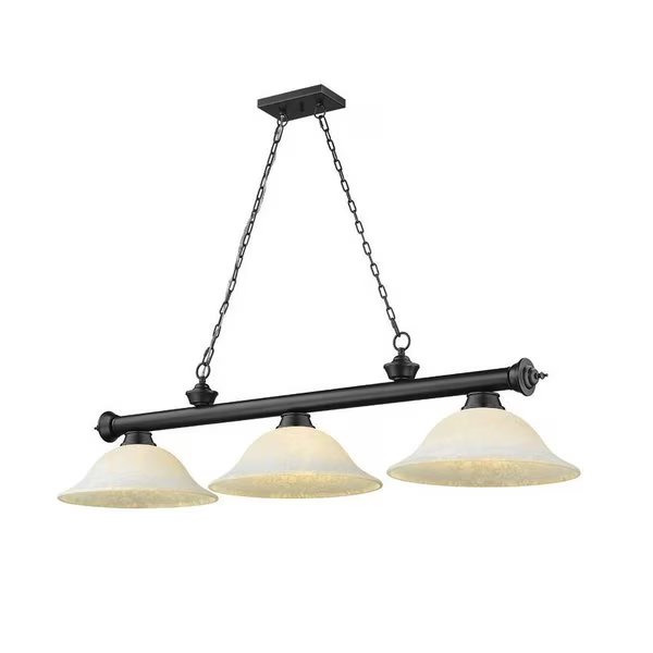 Cordon 3 Light Billiard, Matte Black & White Mottle, Z-Lite, Mfr#: 2306-3MB-WM16